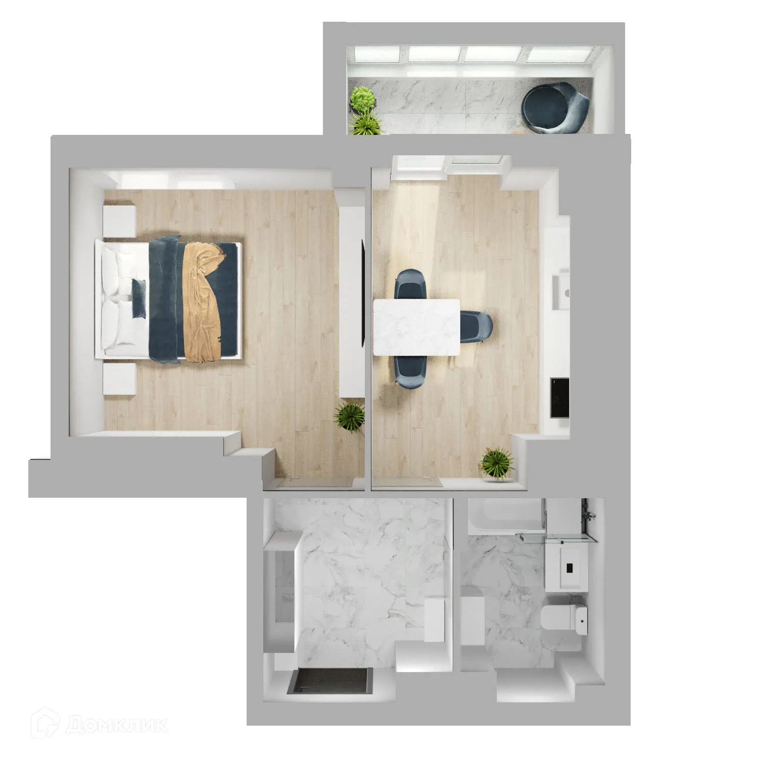 Планировка 1-комнатной квартиры 40 м² в ЖК 5 ВЕРШИН, г. Волгоград — фото 1