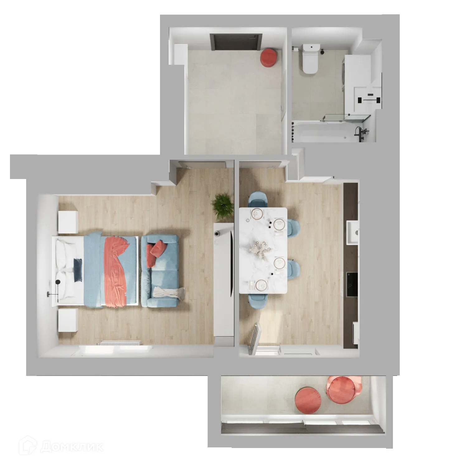 Планировка 1-комнатной квартиры 41.8 м² в ЖК 5 ВЕРШИН, г. Волгоград — фото 1