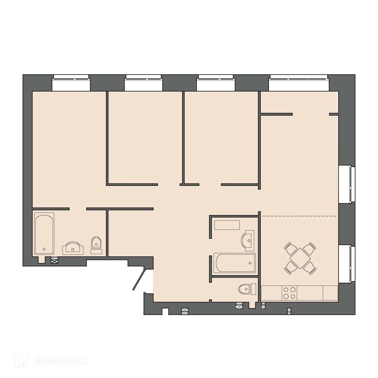 Планировка 4-комнатной квартиры 92.39 м² в ЖК КАРАМЕЛЬ, г. Волгоград — фото 1