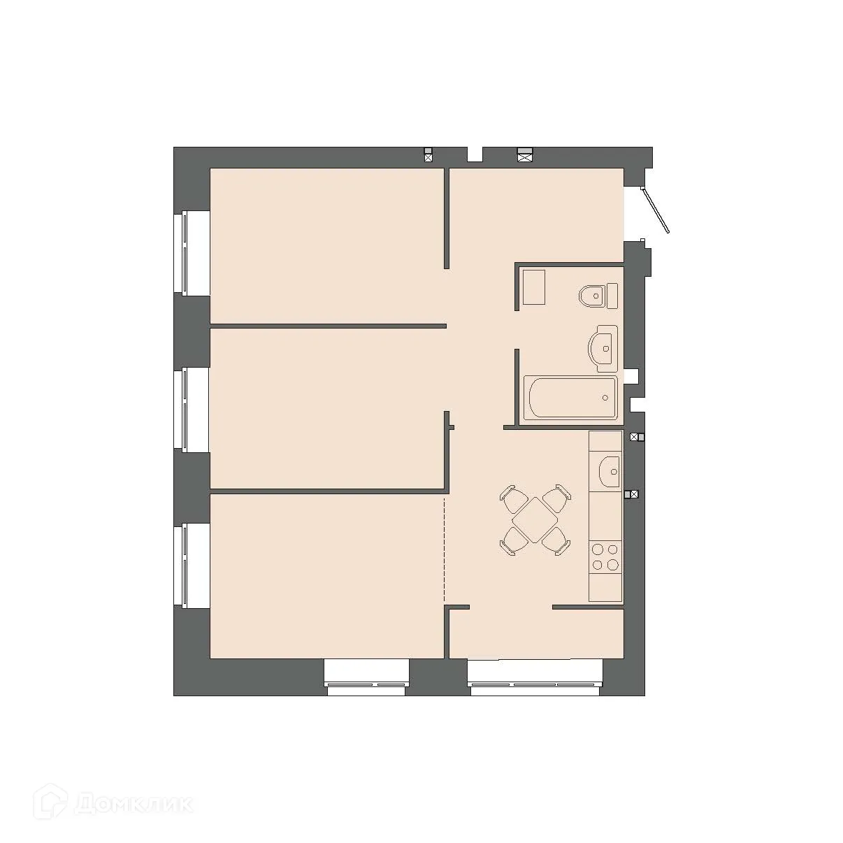 Планировка 3-комнатной квартиры 63.35 м² в ЖК КАРАМЕЛЬ, г. Волгоград — фото 1