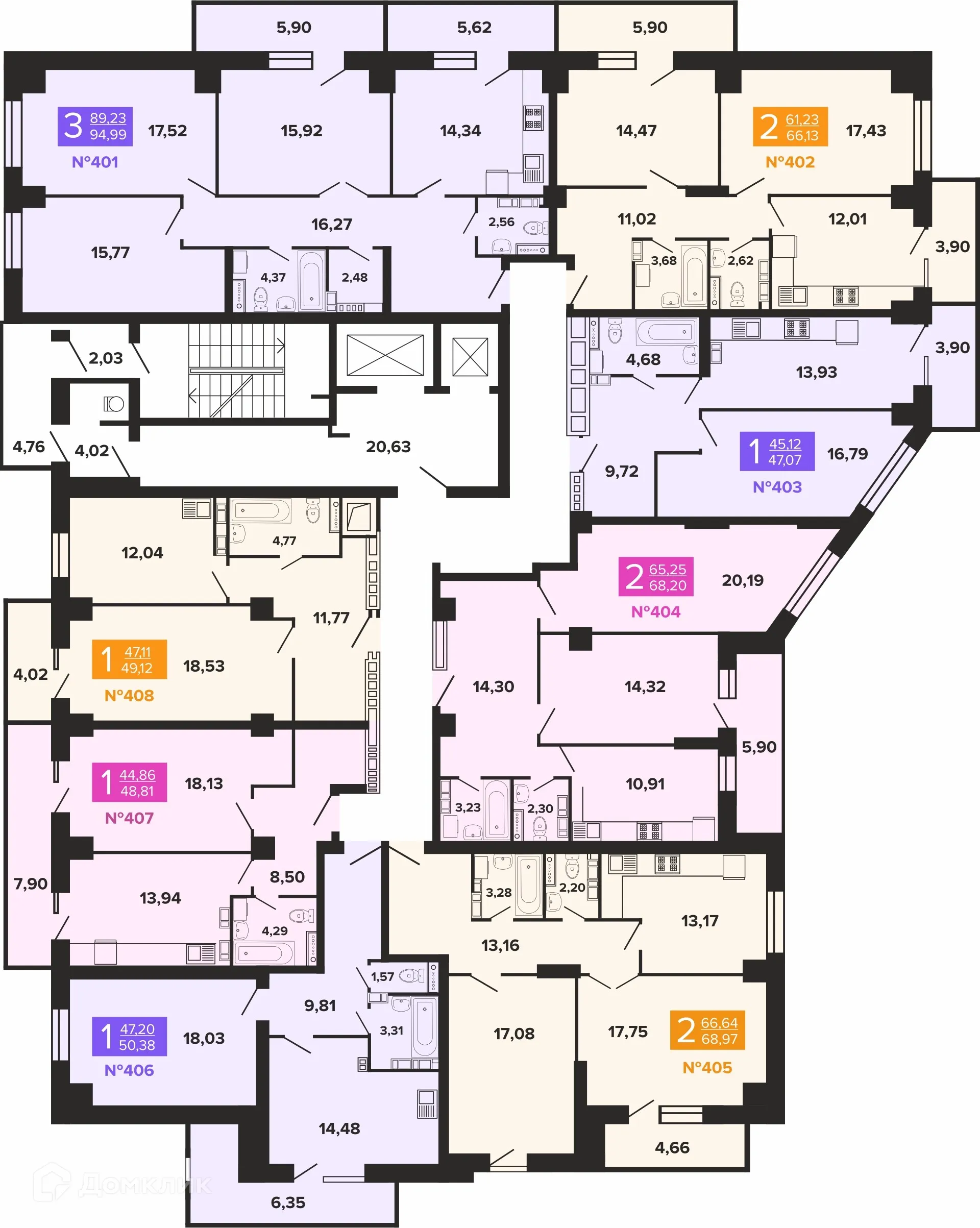 Планировка 3-комнатной квартиры 94.99 м² в ЖК Художники, г. Волгоград — фото 3