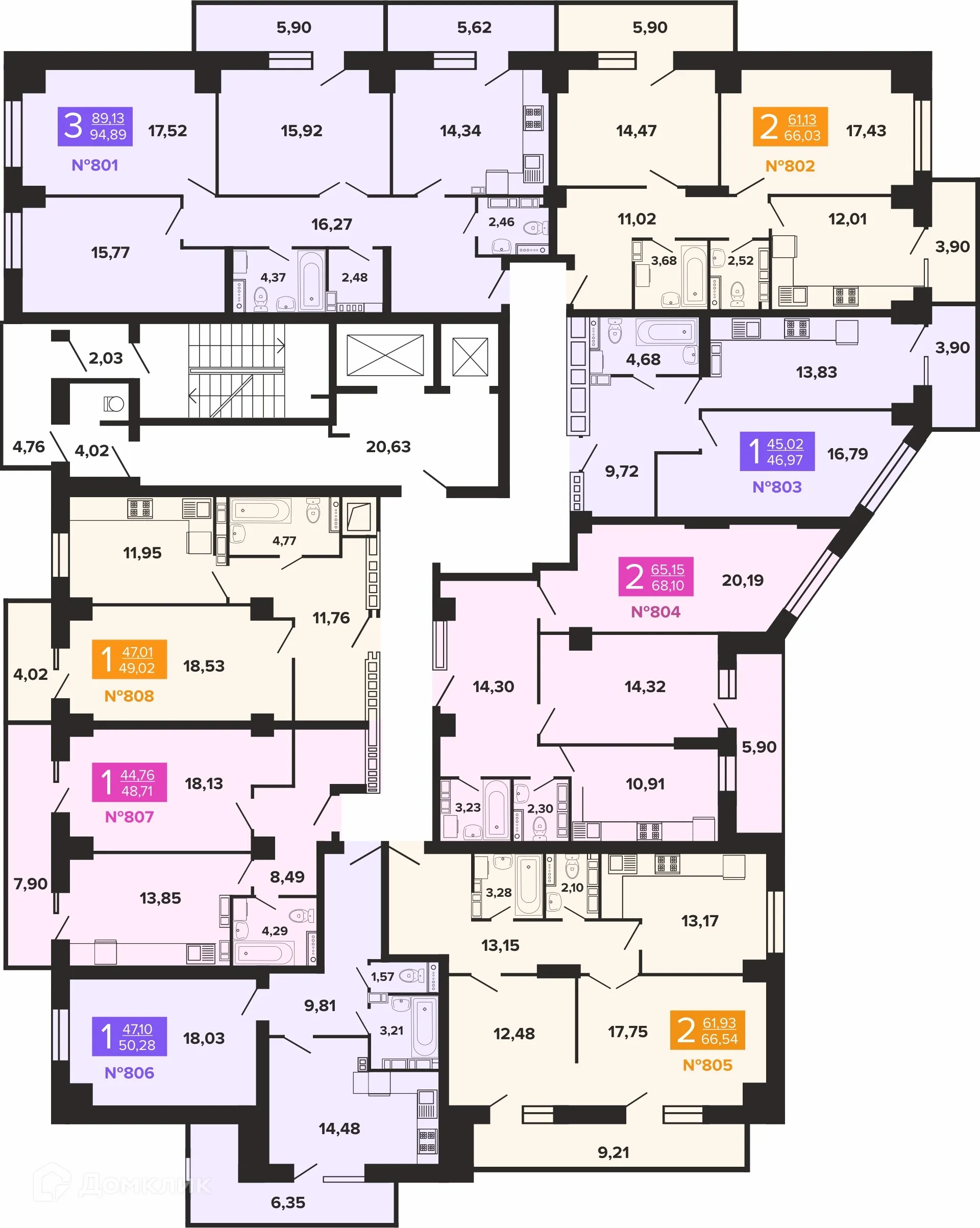 Планировка 2-комнатной квартиры 68.1 м² в ЖК Художники, г. Волгоград — фото 3