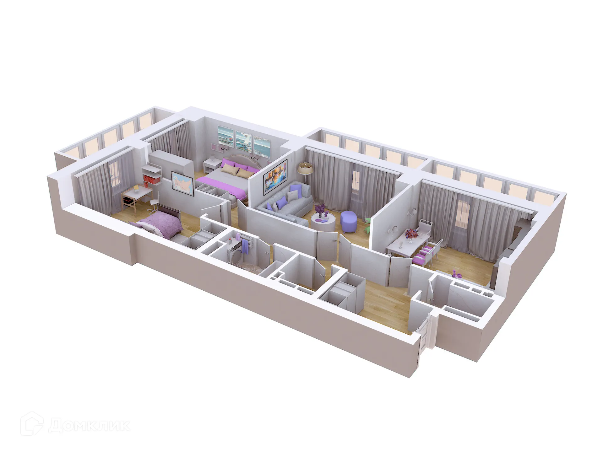 Планировка 3-комнатной квартиры 97.87 м² в ЖК Художники, г. Волгоград — фото 2