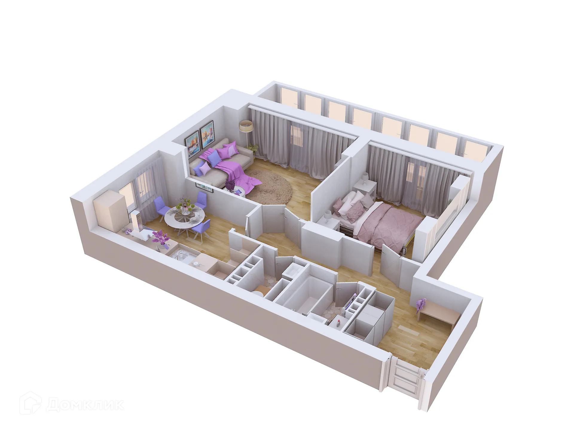 Планировка 2-комнатной квартиры 65.78 м² в ЖК Художники, г. Волгоград — фото 2