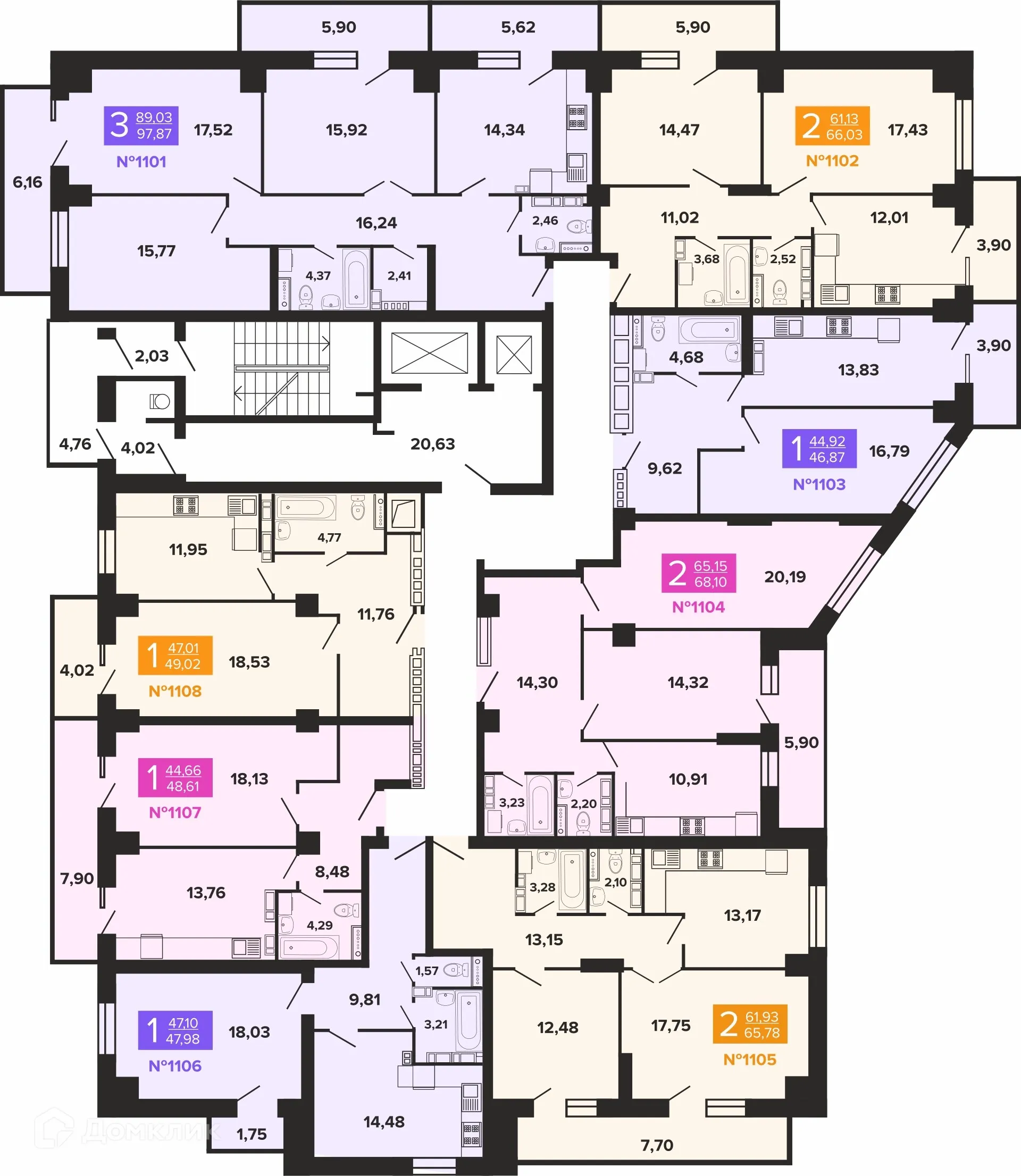 Планировка 2-комнатной квартиры 65.78 м² в ЖК Художники, г. Волгоград — фото 3