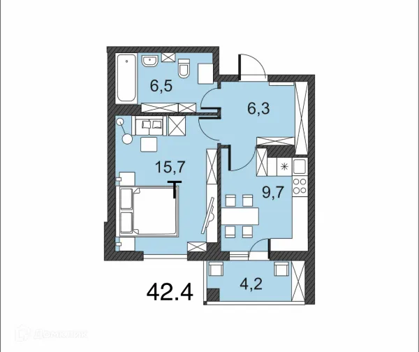 Планировка 1 комн. в ЖК по улице Гагринская