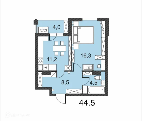 Планировка 1 комн. в ЖК по улице Гагринская