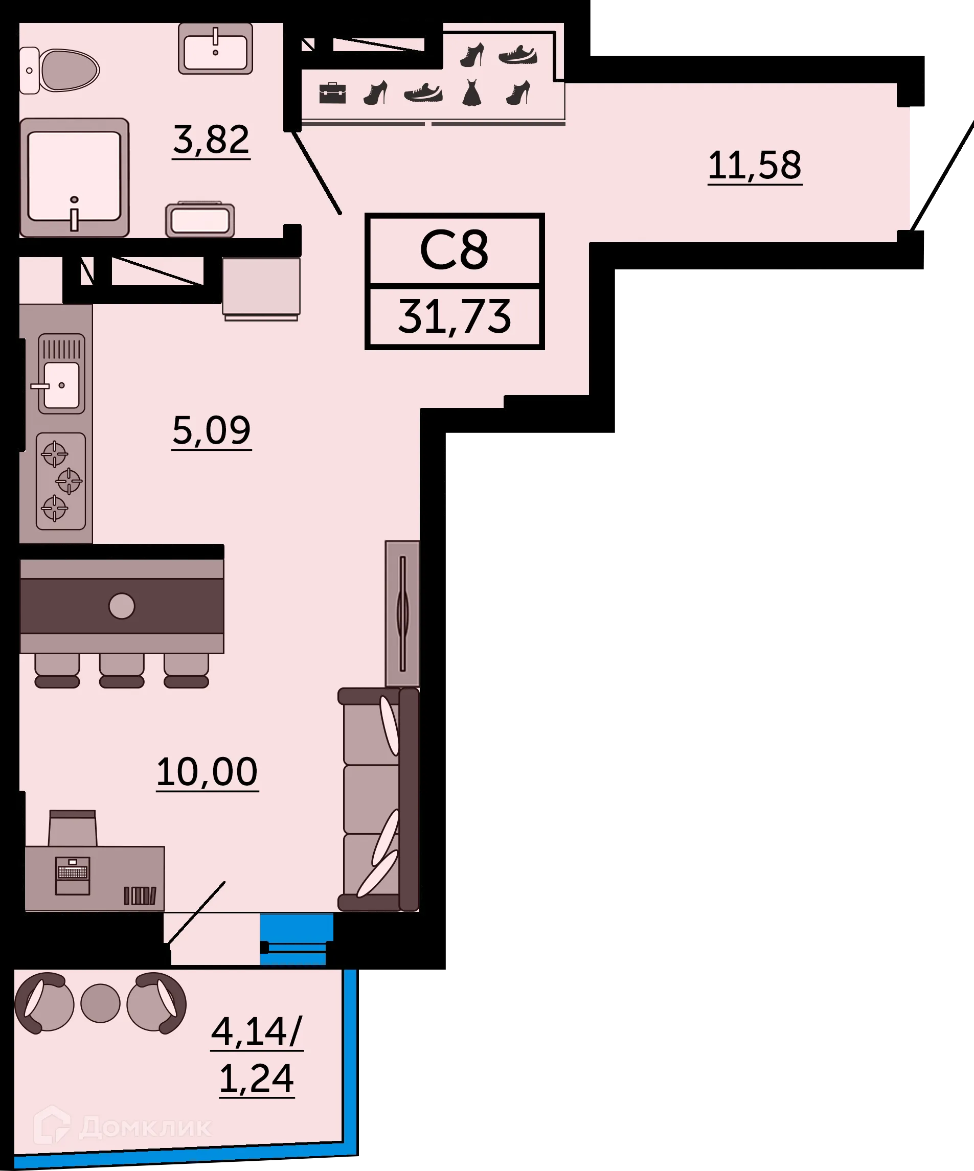 Планировка студии квартиры 31.1 м² в ЖК Город у Реки, г. Ростов-на-Дону — фото 3