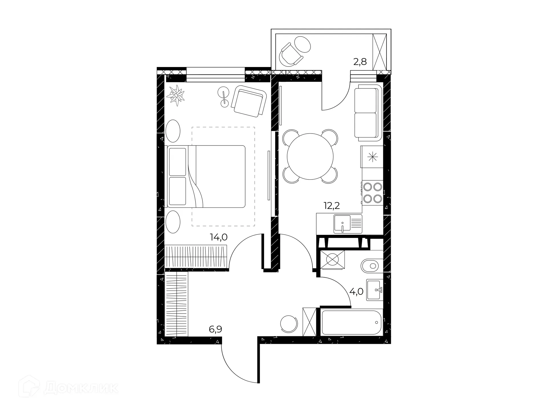 Планировка 1-комнатной квартиры 37.9 м² в ЖК Панорама на Театральном, г. Ростов-на-Дону — фото 2