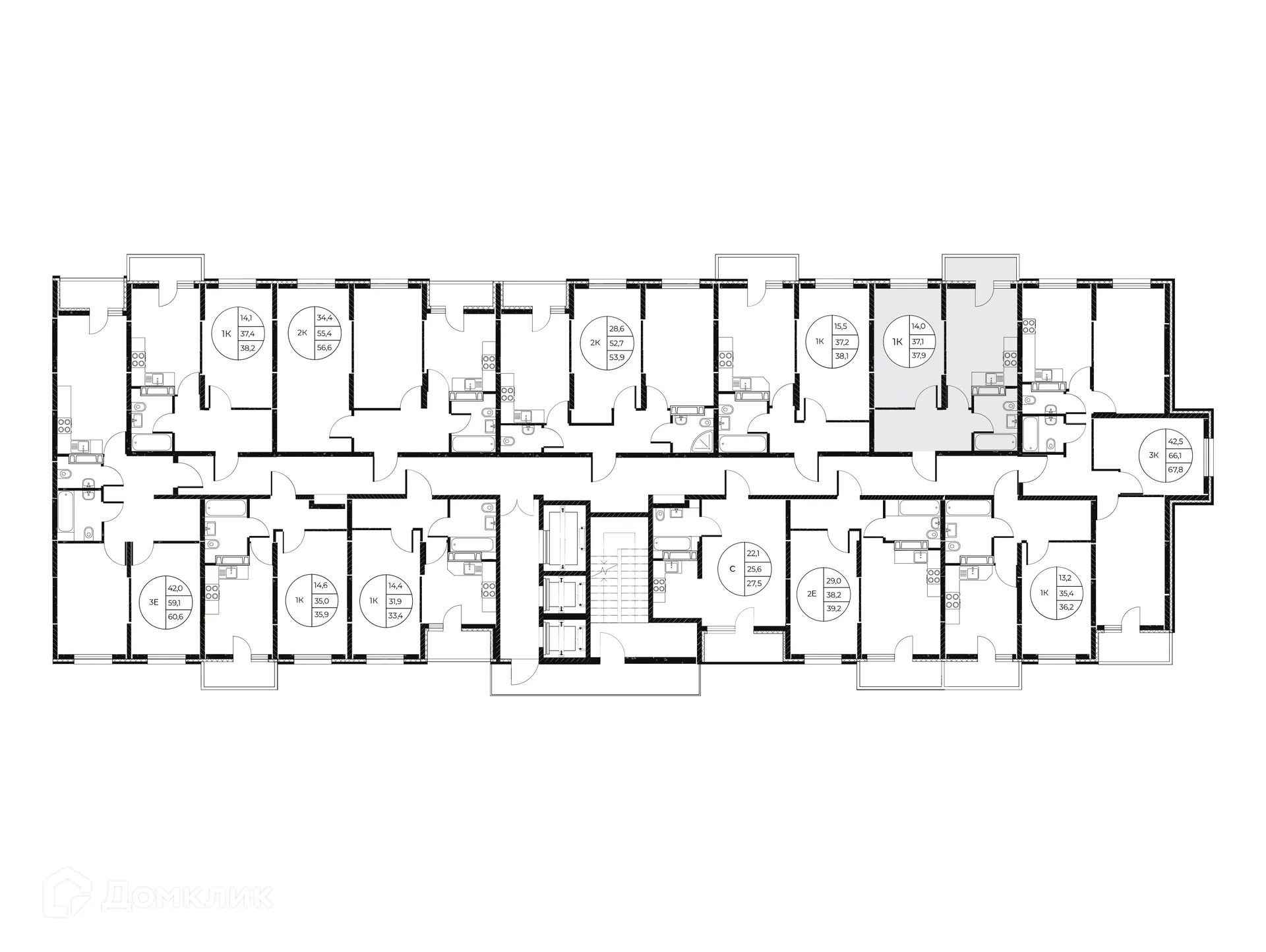 Планировка 1-комнатной квартиры 37.9 м² в ЖК Панорама на Театральном, г. Ростов-на-Дону — фото 3