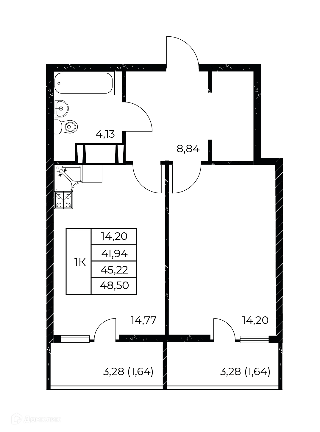 Планировка 1-комнатной квартиры 48.5 м² в ЖК Звезда Столицы 2, г. Ростов-на-Дону — фото 1