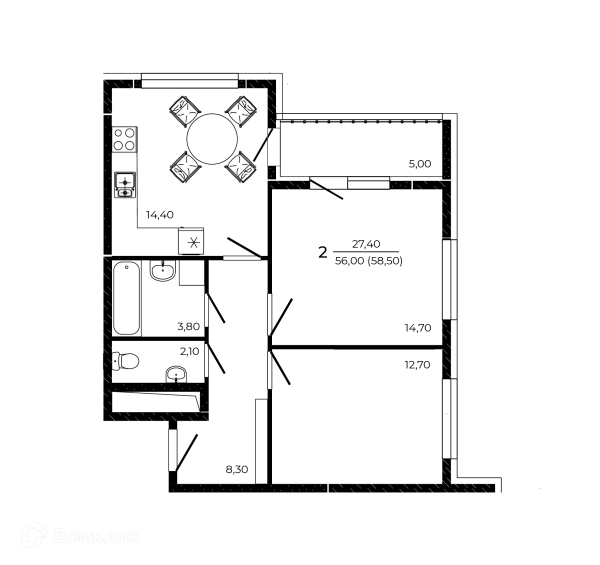 Планировка 2 комн. в ЖК ПРИТЯЖЕНИЕ