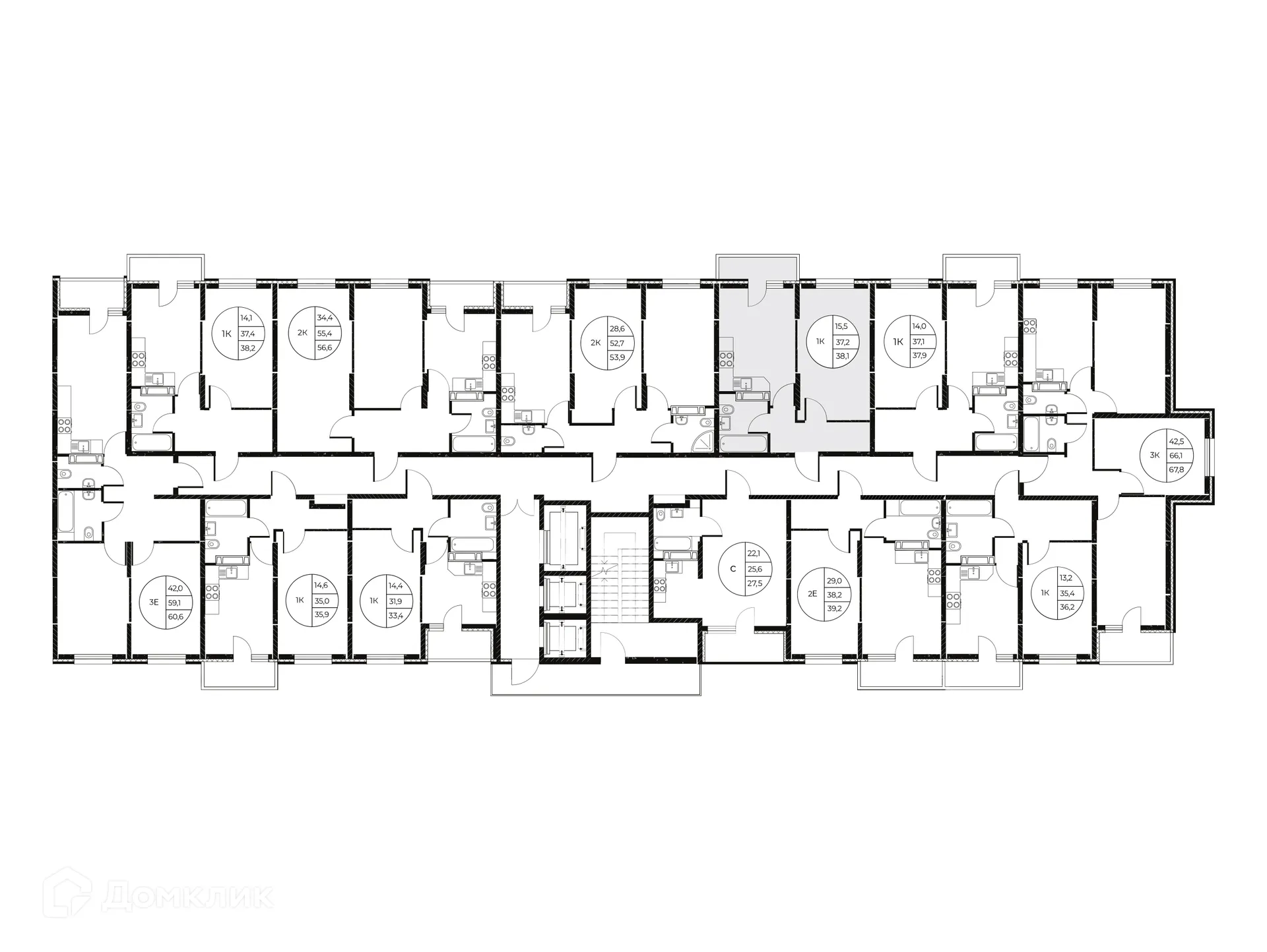 Планировка 1-комнатной квартиры 38.1 м² в ЖК Панорама на Театральном, г. Ростов-на-Дону — фото 3