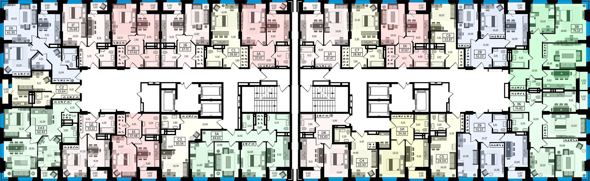 Планировка 1-комнатной квартиры 37.48 м² в ЖК "Легенда Ростова", г. Ростов-на-Дону — фото 2
