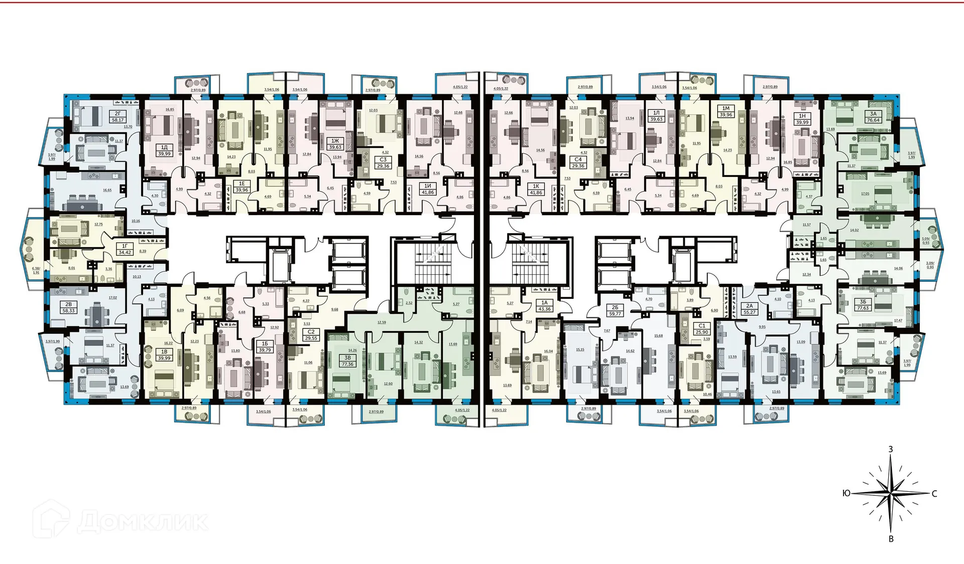Планировка 3-комнатной квартиры 77.1 м² в ЖК Город у Реки, г. Ростов-на-Дону — фото 4