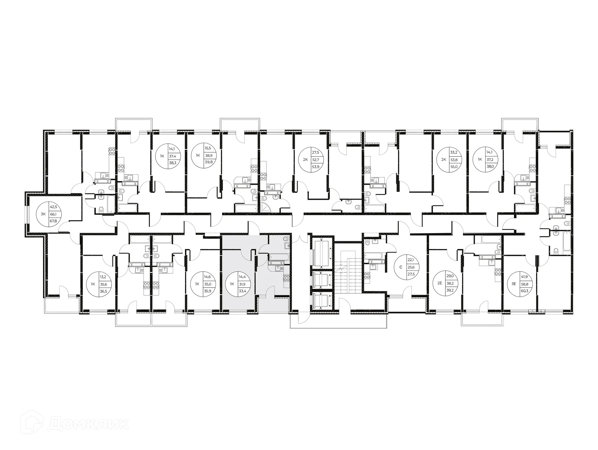 Планировка 1-комнатной квартиры 33.4 м² в ЖК Панорама на Театральном, г. Ростов-на-Дону — фото 3
