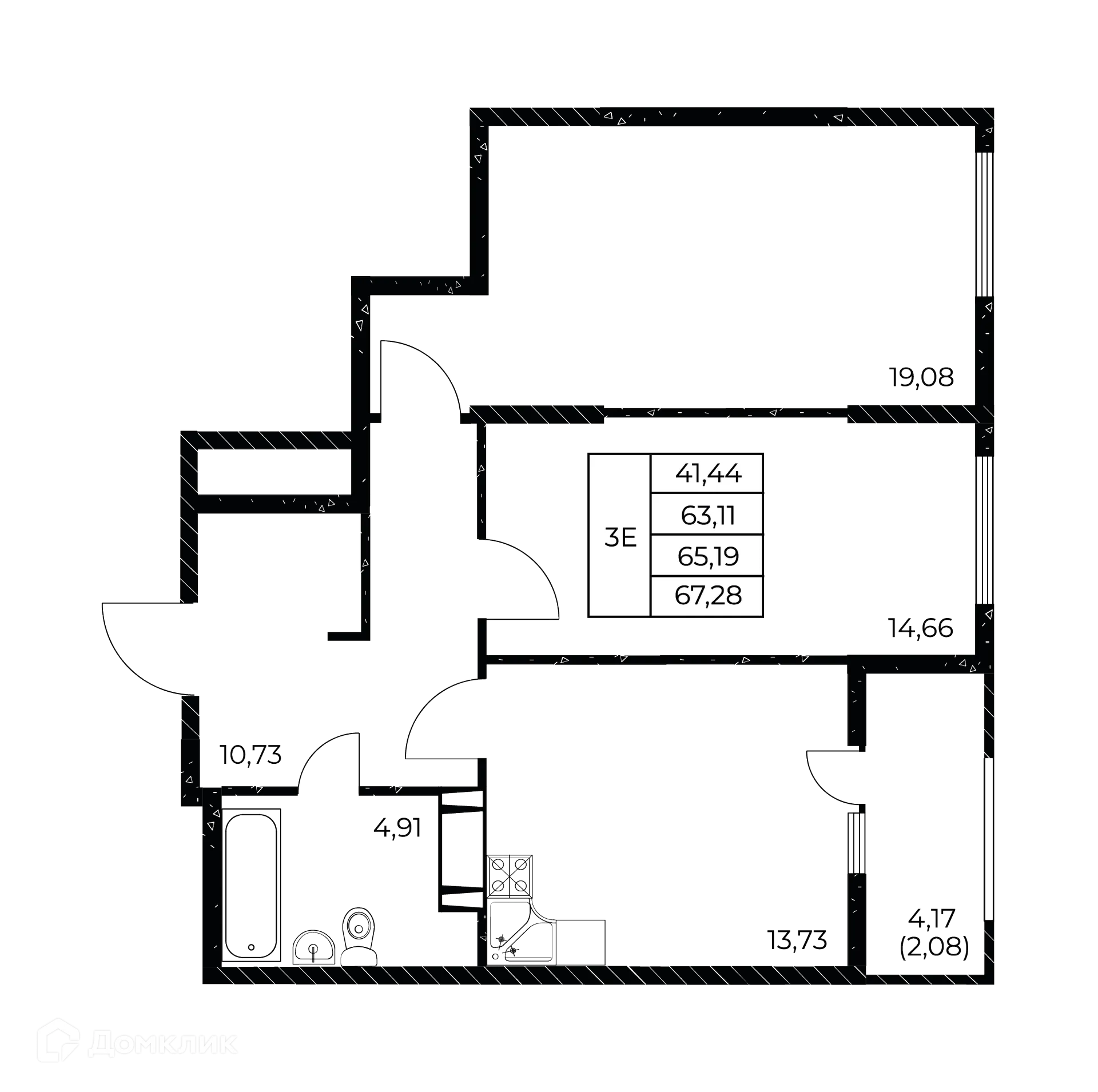 Планировка 2-комнатной квартиры 67.28 м² в ЖК Звезда Столицы 2, г. Ростов-на-Дону — фото 2