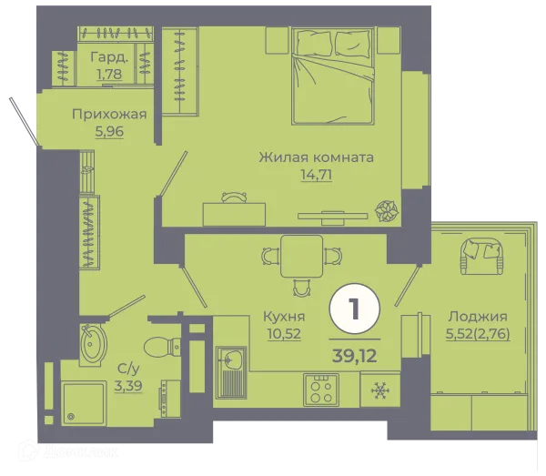 Планировка 1 комн. в ЖК Сокольники