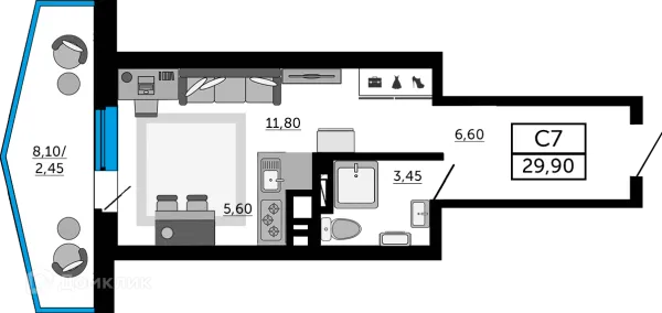 Планировка Студия в ЖК Донской Арбат 2