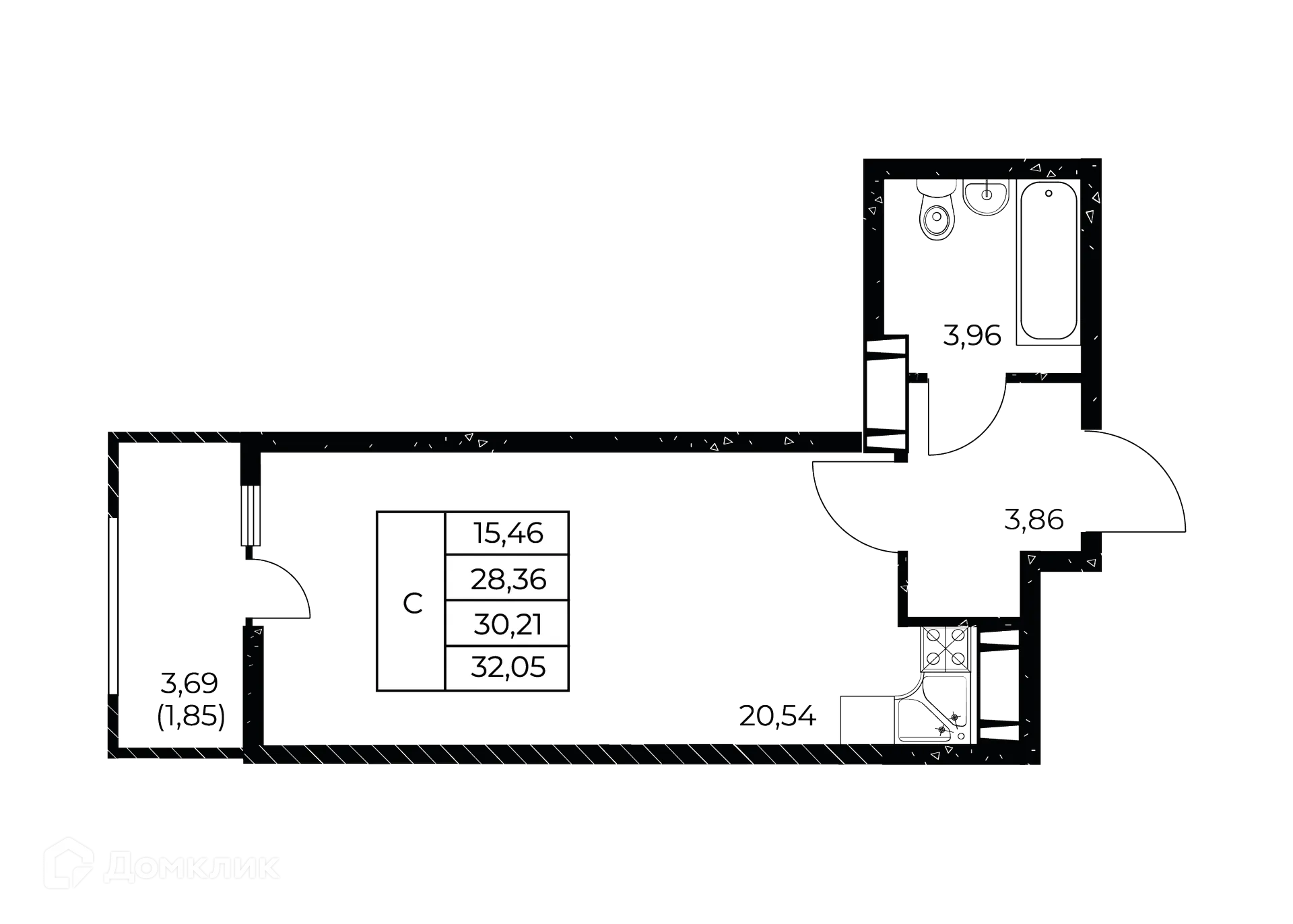 Планировка студии квартиры 32.05 м² в ЖК Звезда Столицы 2, г. Ростов-на-Дону — фото 4
