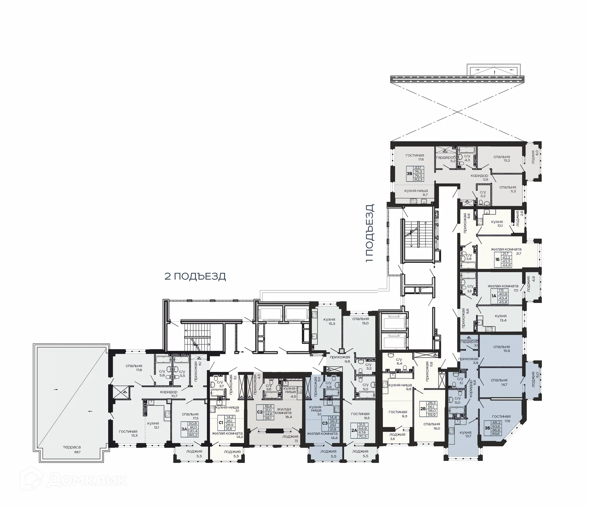 Планировка 3-комнатной квартиры 89.2 м² в ЖК "Театрал", г. Ростов-на-Дону — фото 4