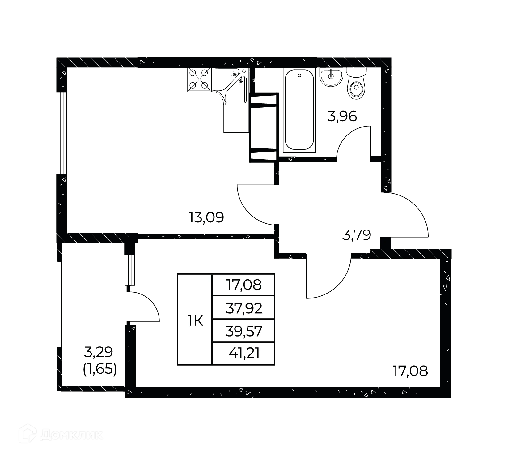 Планировка 1-комнатной квартиры 41.21 м² в ЖК Звезда Столицы 2, г. Ростов-на-Дону — фото 2