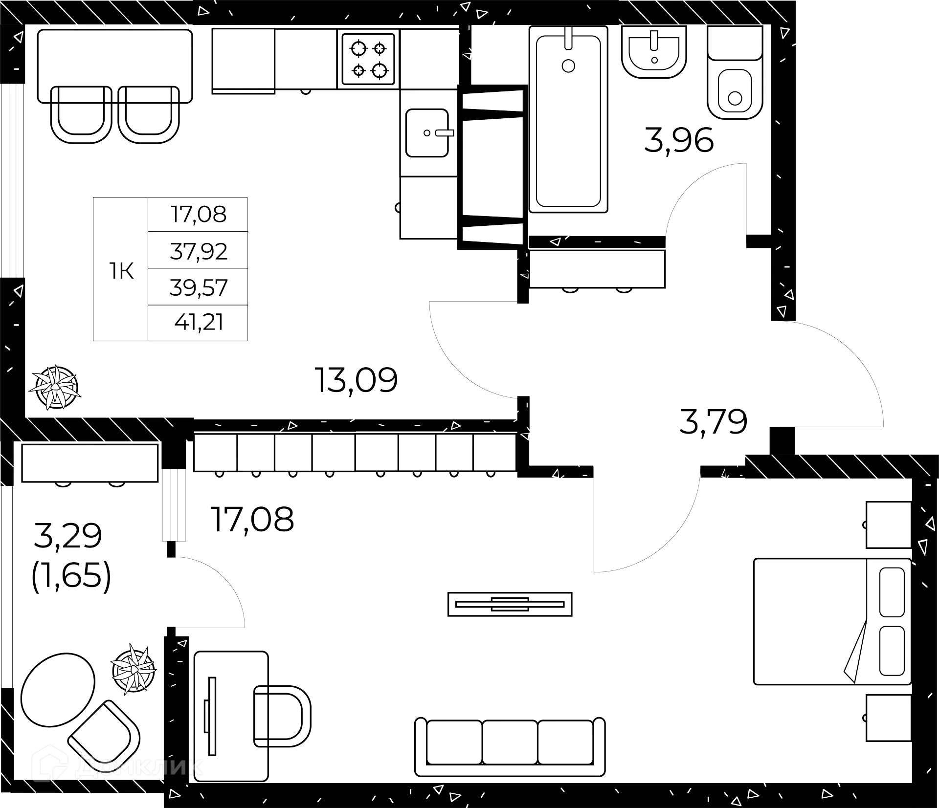 Планировка 1-комнатной квартиры 41.21 м² в ЖК Звезда Столицы 2, г. Ростов-на-Дону — фото 4