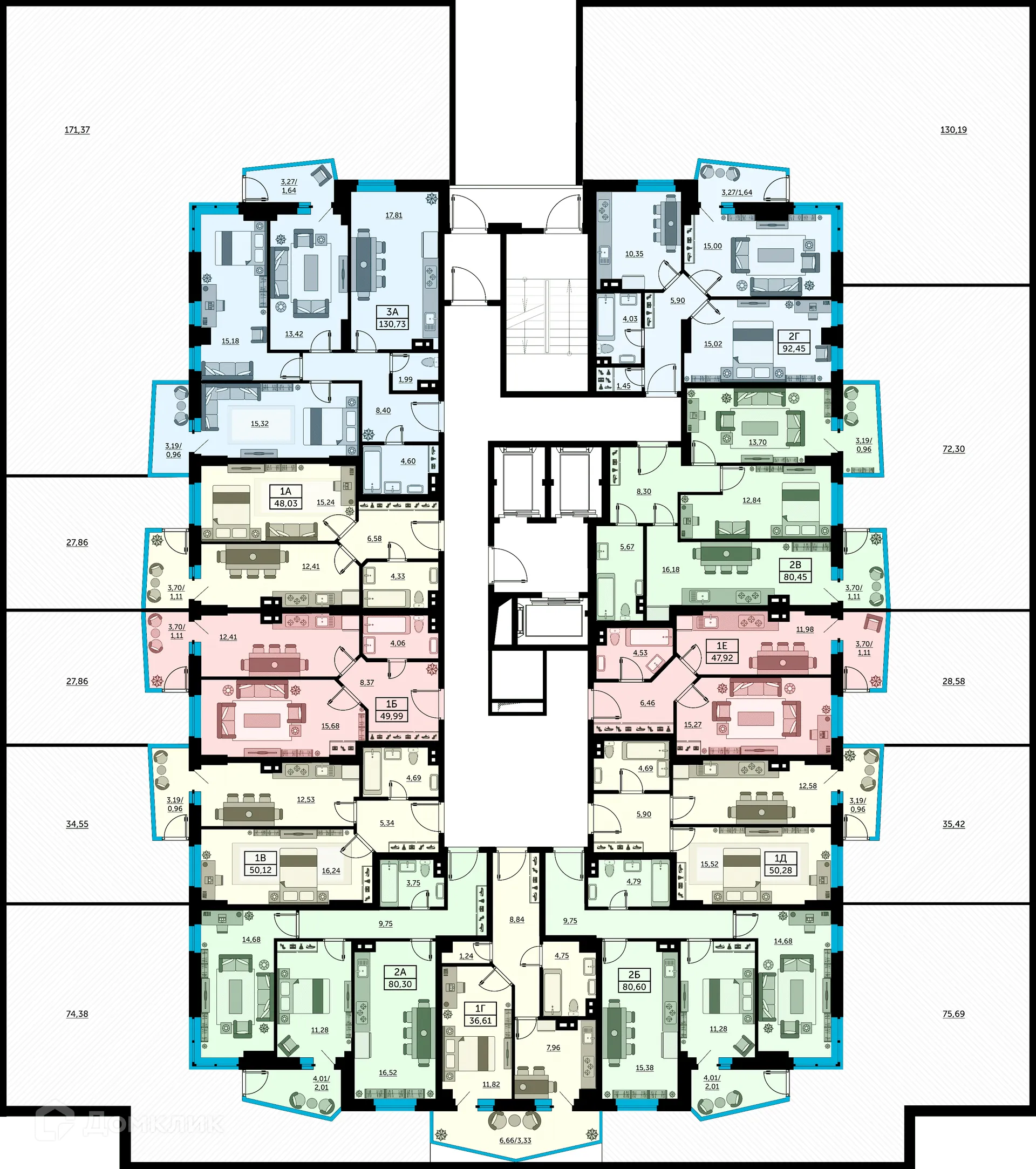 Планировка 3-комнатной квартиры 131.7 м² в ЖК Сердце Ростова 2, г. Ростов-на-Дону — фото 4