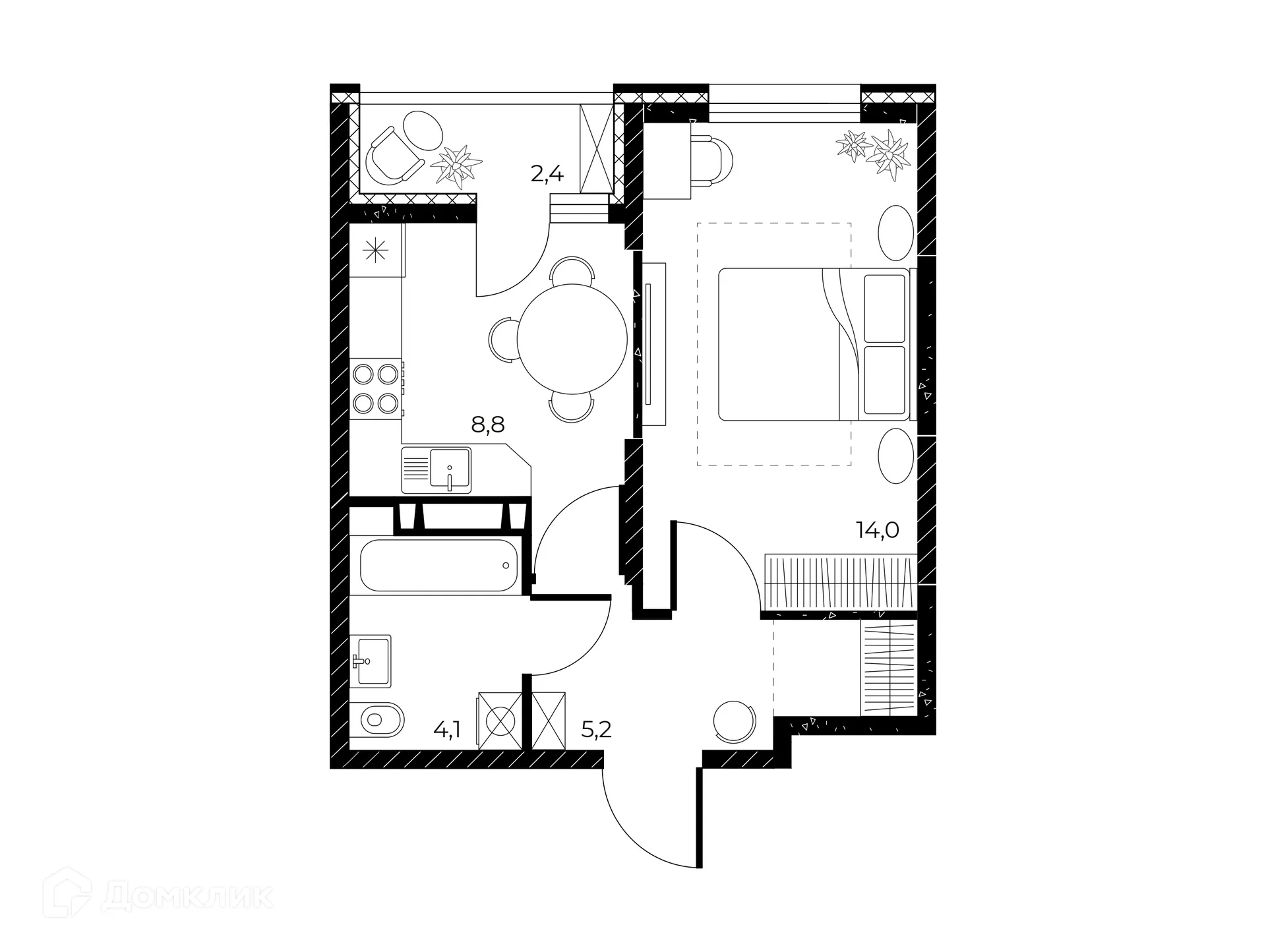 Планировка 1-комнатной квартиры 33.3 м² в ЖК Панорама на Театральном, г. Ростов-на-Дону — фото 2