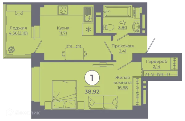 Планировка 1 комн. в ЖК Сокольники