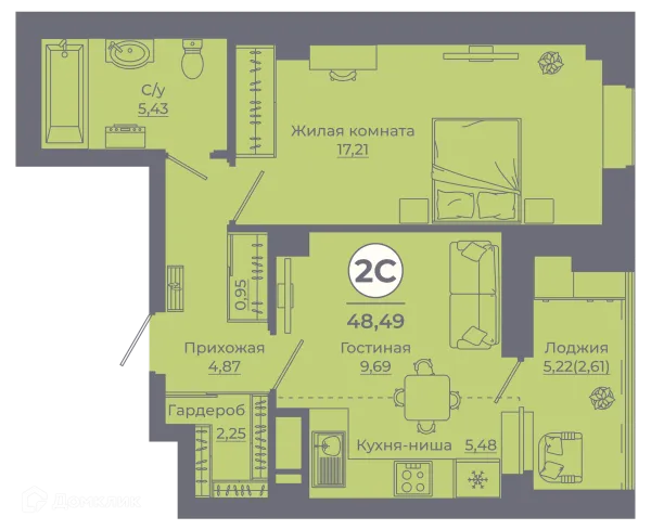 Планировка 2 комн. в ЖК Сокольники