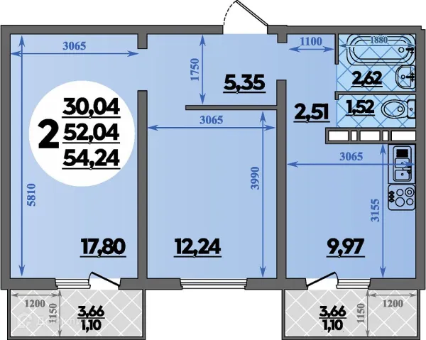 Планировка 2 комн. в ЖК Суворовский