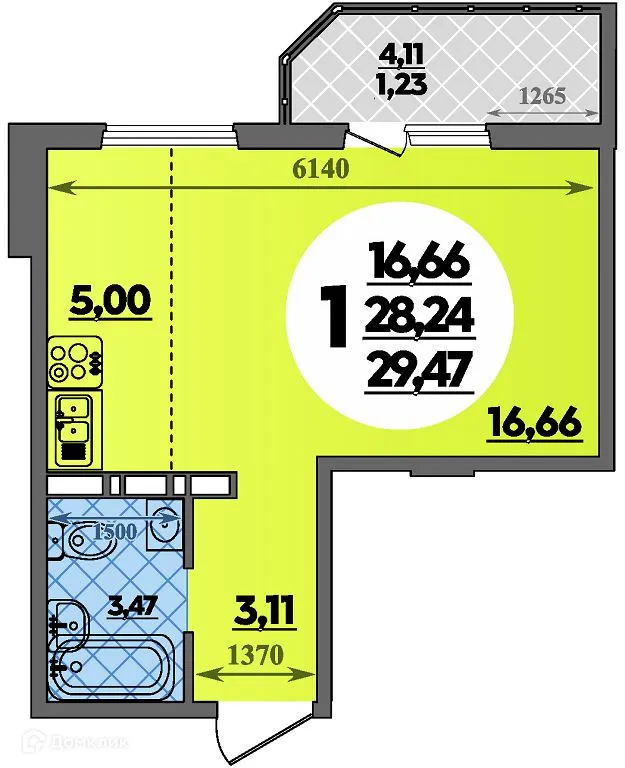Планировка студии квартиры 29.47 м² в ЖК Суворовский, г. Ростов-на-Дону — фото 1