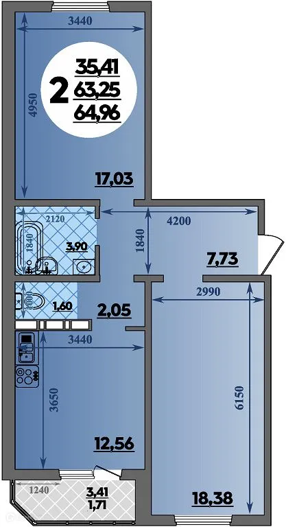 Планировка 2 комн. в ЖК Суворовский