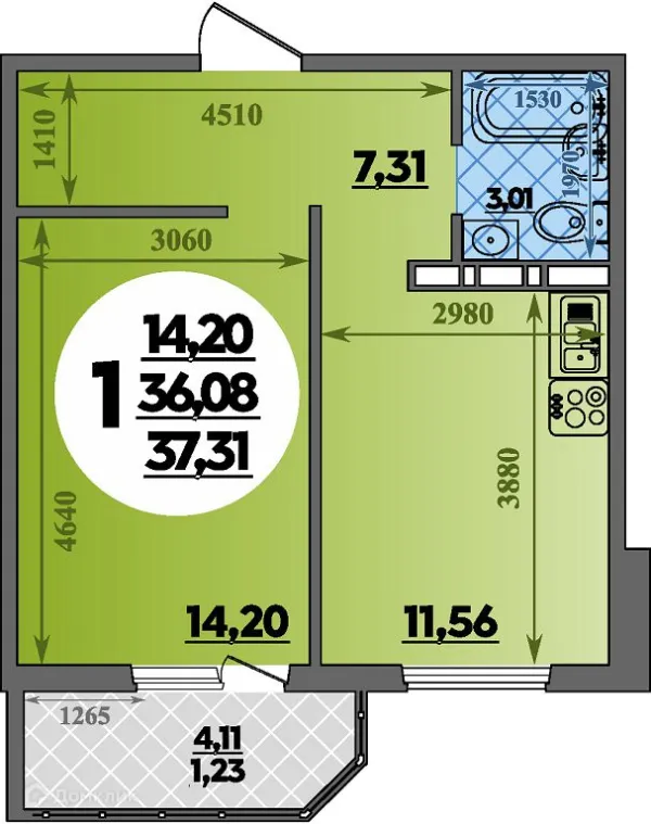 Планировка 1 комн. в ЖК Суворовский