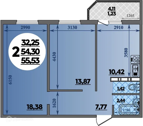 Планировка 2 комн. в ЖК Суворовский