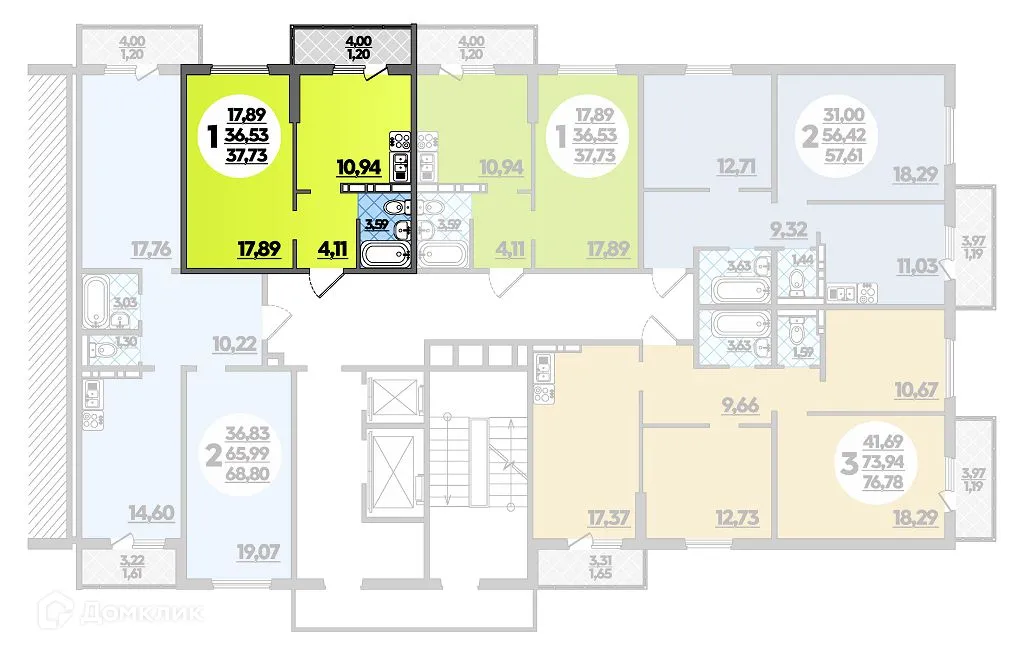 Планировка 1-комнатной квартиры 37.73 м² в ЖК Суворовский, г. Ростов-на-Дону — фото 1