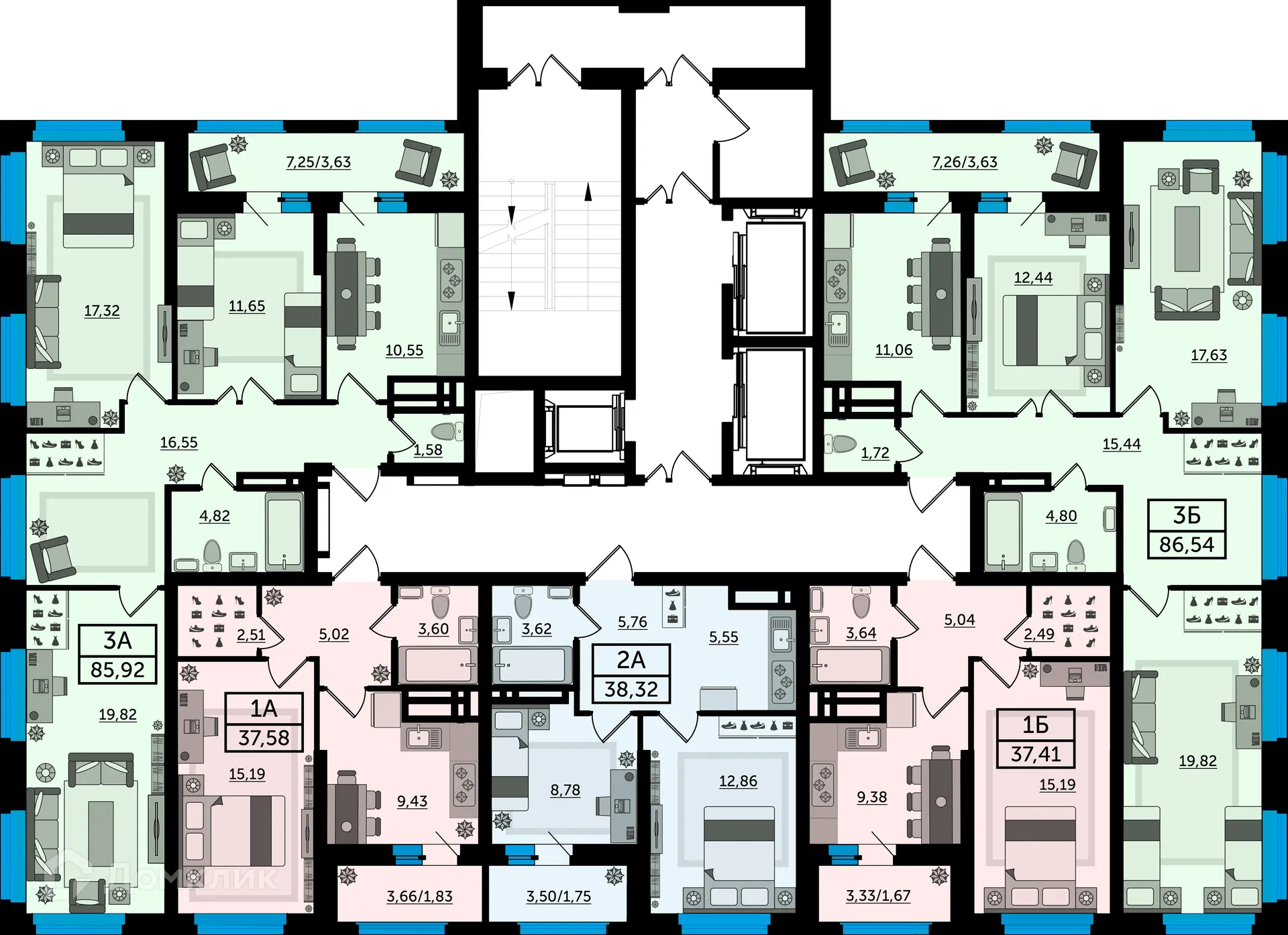 Планировка 1-комнатной квартиры 37.58 м² в ЖК "Легенда Ростова", г. Ростов-на-Дону — фото 2