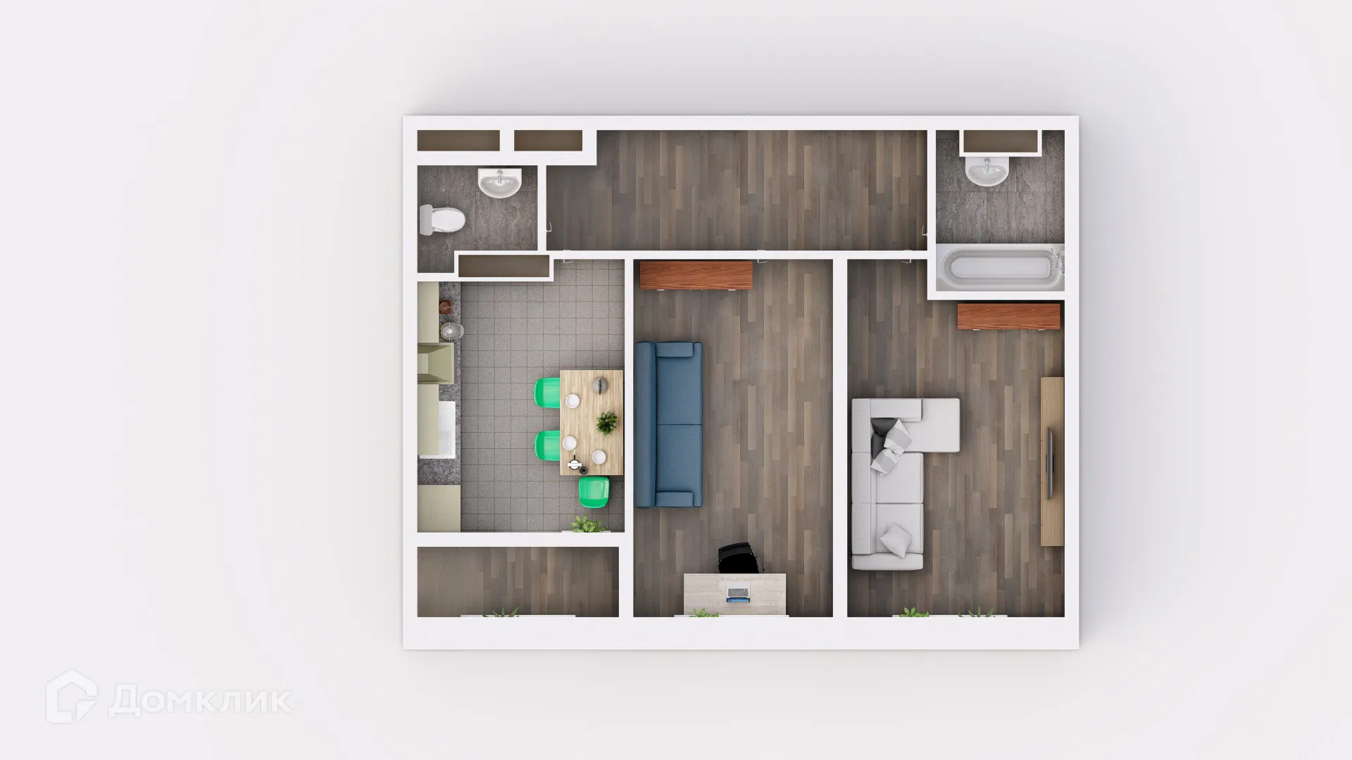 Планировка 2-комнатной квартиры 69.04 м² в ЖК Frame (Фрейм), г. Ростов-на-Дону — фото 2