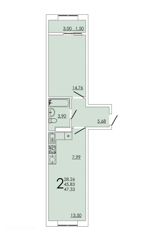 Планировка 2 комн. в ЖК Frame (Фрейм)