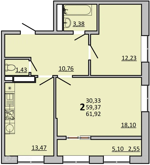 Планировка 2 комн. в ЖК Frame (Фрейм)