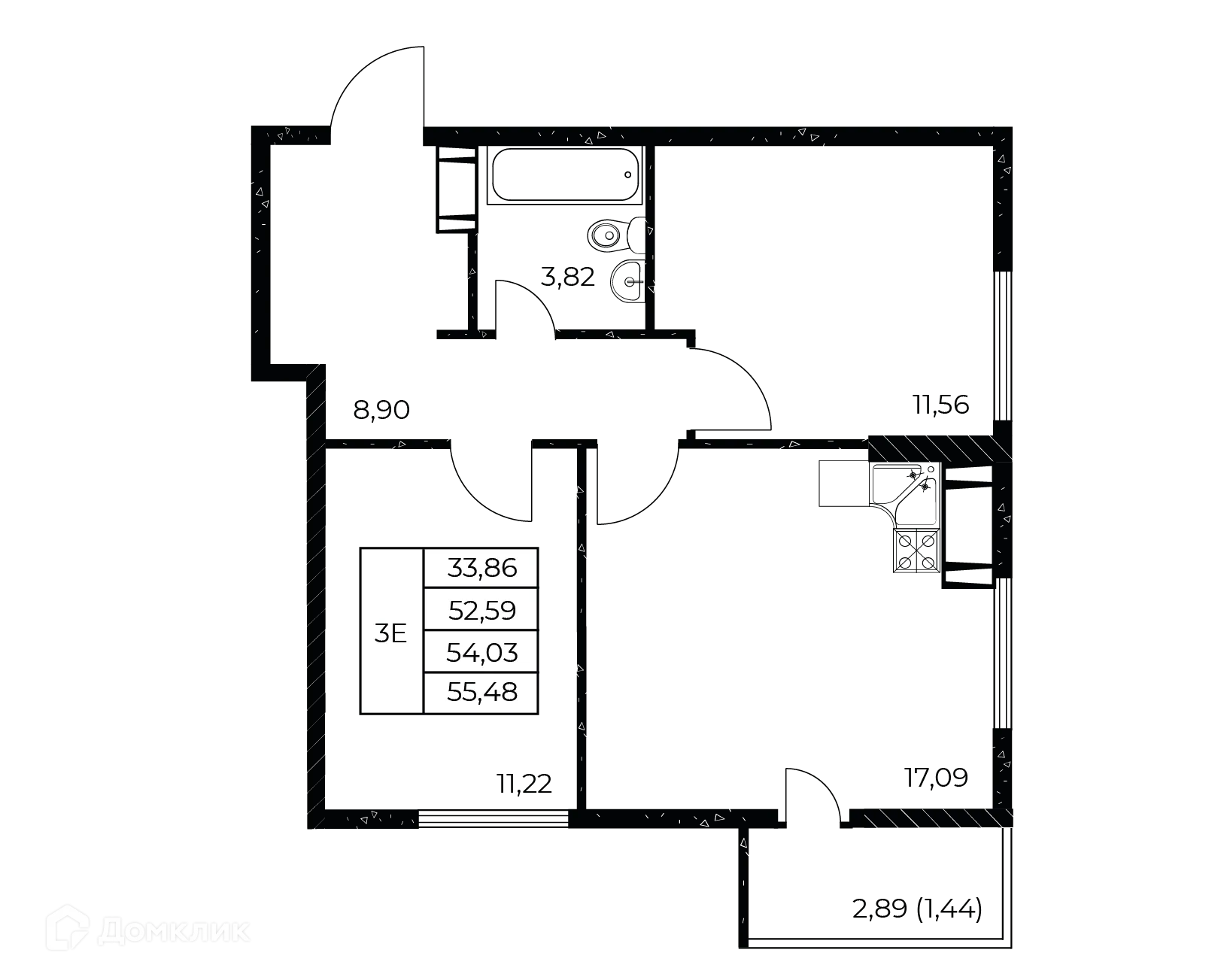 Планировка 2-комнатной квартиры 55.48 м² в ЖК Звезда Столицы 2, г. Ростов-на-Дону — фото 2