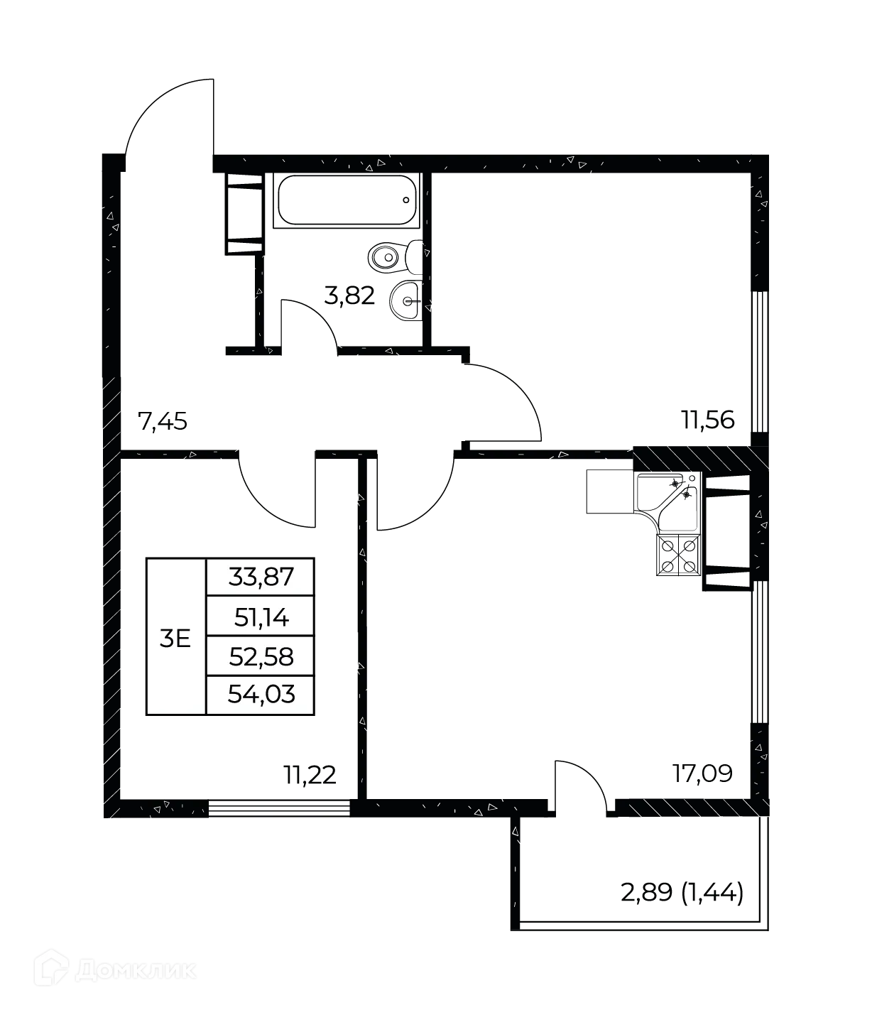 Планировка 2-комнатной квартиры 54.03 м² в ЖК Звезда Столицы 2, г. Ростов-на-Дону — фото 2
