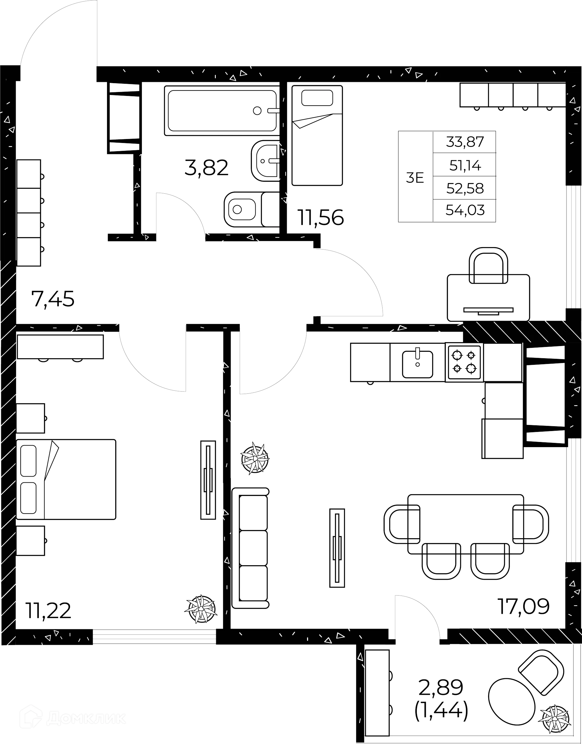 Планировка 2-комнатной квартиры 54.03 м² в ЖК Звезда Столицы 2, г. Ростов-на-Дону — фото 4