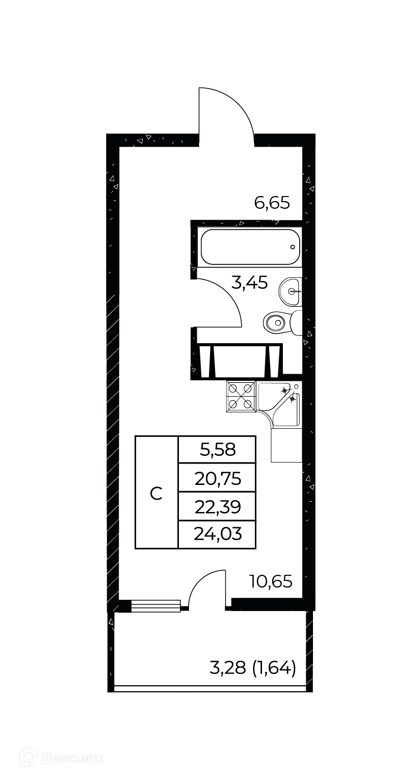 Планировка студии квартиры 24.03 м² в ЖК Звезда Столицы 2, г. Ростов-на-Дону — фото 2