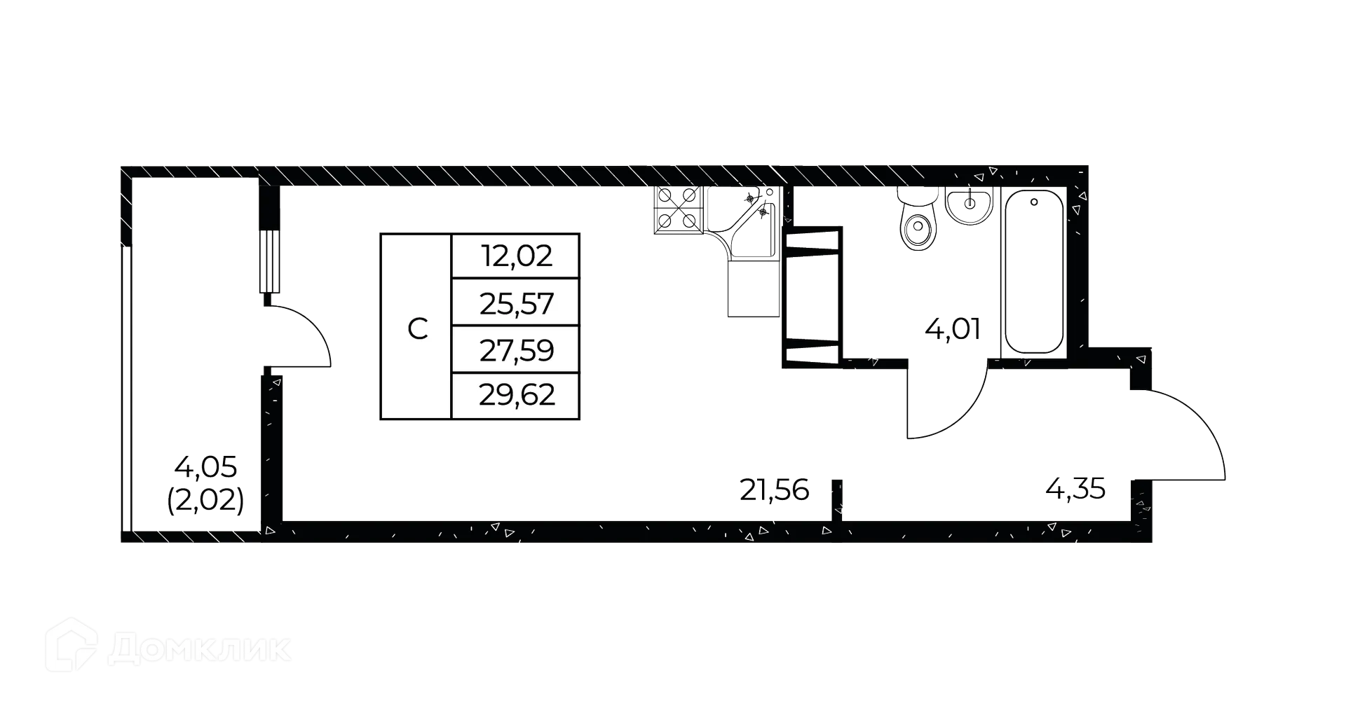 Планировка студии квартиры 29.62 м² в ЖК Звезда Столицы 2, г. Ростов-на-Дону — фото 1
