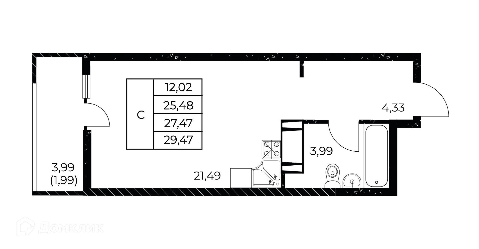 Планировка студии квартиры 29.47 м² в ЖК Звезда Столицы 2, г. Ростов-на-Дону — фото 1