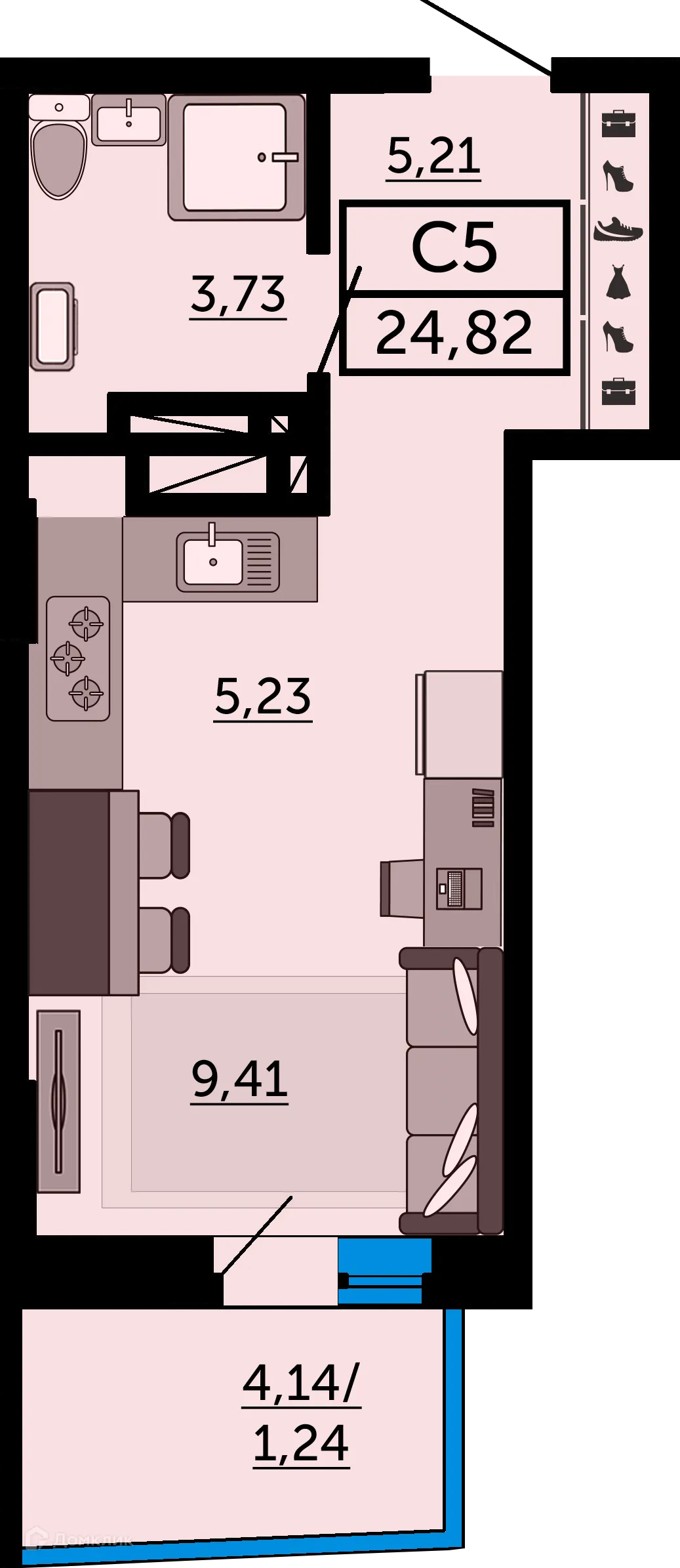 Планировка студии квартиры 24.9 м² в ЖК Город у Реки, г. Ростов-на-Дону — фото 3