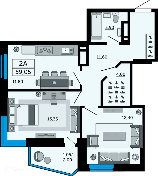 Планировка 2 комн. в ЖК Донской Арбат 2
