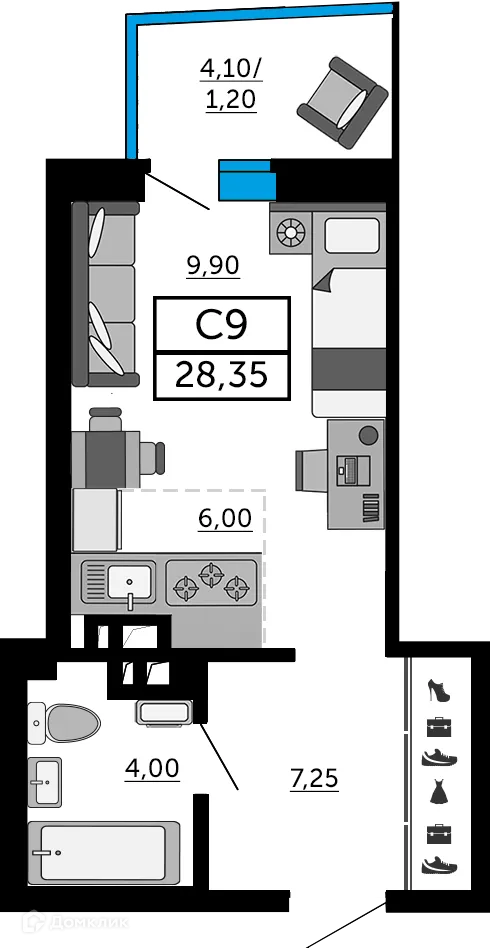 Планировка студии квартиры 28.05 м² в ЖК Донской Арбат 2, г. Ростов-на-Дону — фото 3